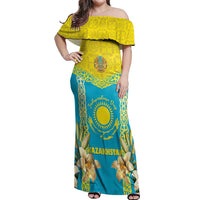 Personalised Kazakhstan Independence Day Off Shoulder Maxi Dress Lilium Peregrinum - Kazakh Pattern - Wonder Print Shop