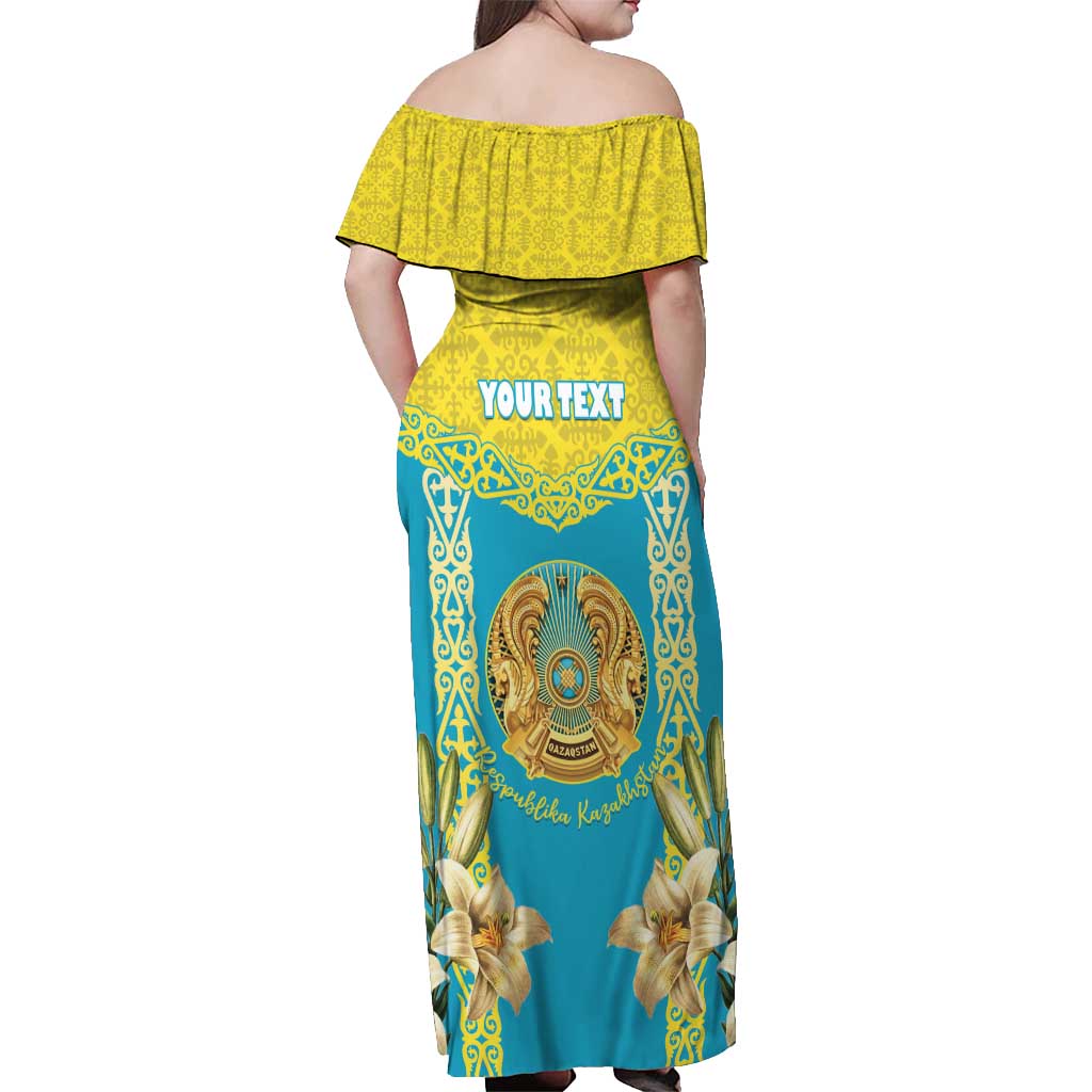 Personalised Kazakhstan Independence Day Off Shoulder Maxi Dress Lilium Peregrinum - Kazakh Pattern - Wonder Print Shop