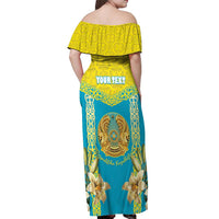 Personalised Kazakhstan Independence Day Off Shoulder Maxi Dress Lilium Peregrinum - Kazakh Pattern - Wonder Print Shop