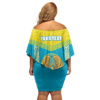 Personalised Kazakhstan Independence Day Off Shoulder Short Dress Lilium Peregrinum - Kazakh Pattern - Wonder Print Shop