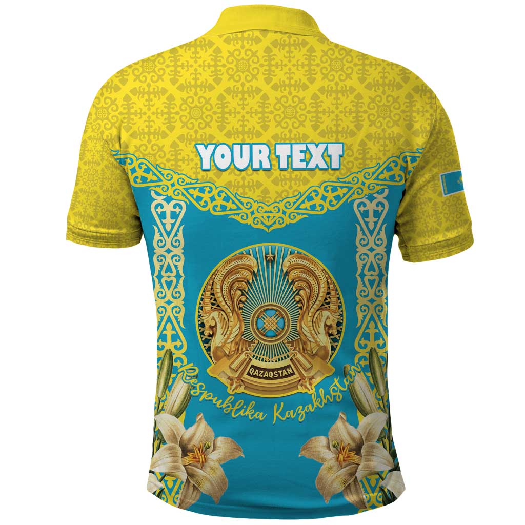 Personalised Kazakhstan Independence Day Polo Shirt Lilium Peregrinum - Kazakh Pattern - Wonder Print Shop