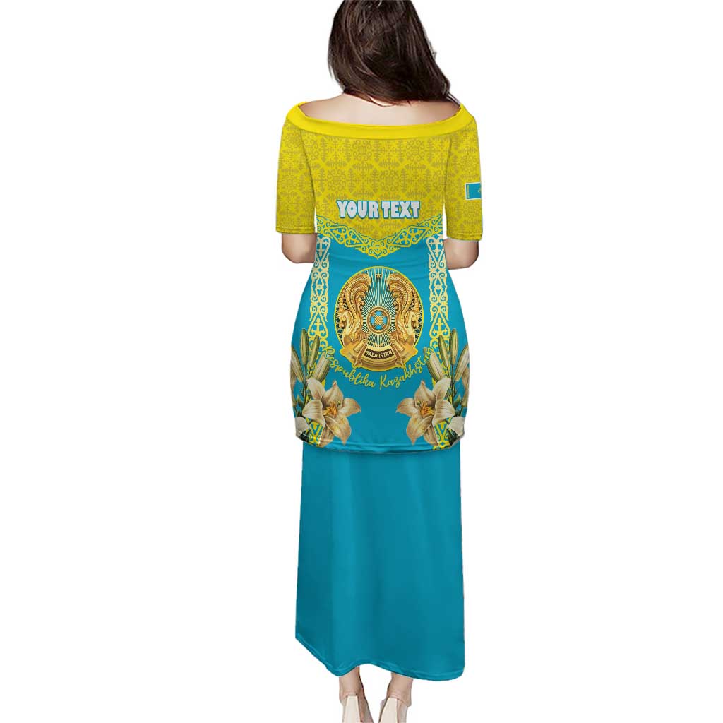 Personalised Kazakhstan Independence Day Puletasi Lilium Peregrinum - Kazakh Pattern - Wonder Print Shop