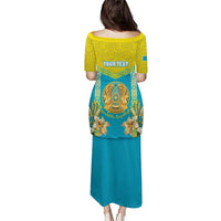 Personalised Kazakhstan Independence Day Puletasi Lilium Peregrinum - Kazakh Pattern - Wonder Print Shop