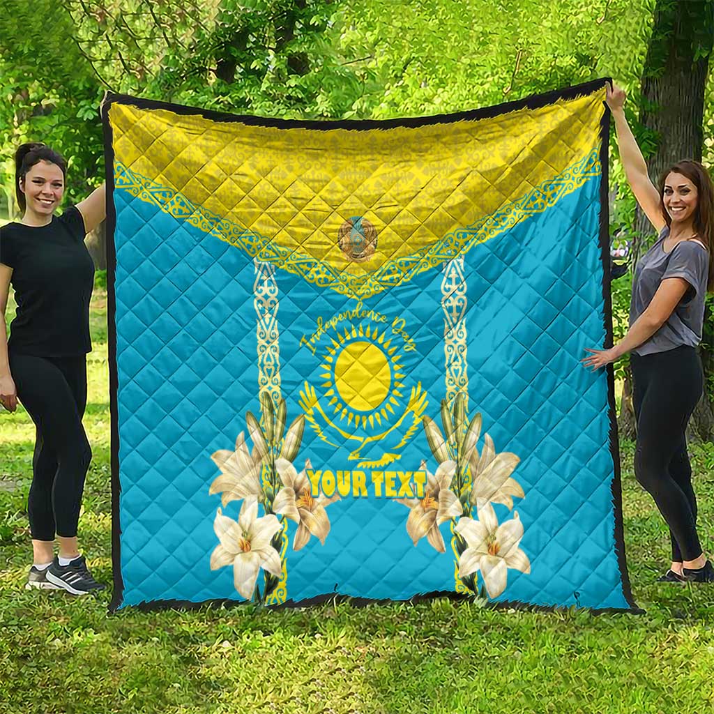 Personalised Kazakhstan Independence Day Quilt Lilium Peregrinum - Kazakh Pattern - Wonder Print Shop