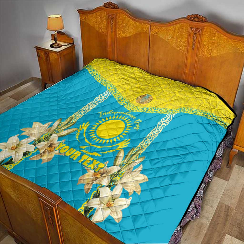 Personalised Kazakhstan Independence Day Quilt Lilium Peregrinum - Kazakh Pattern - Wonder Print Shop