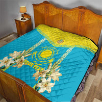 Personalised Kazakhstan Independence Day Quilt Lilium Peregrinum - Kazakh Pattern - Wonder Print Shop