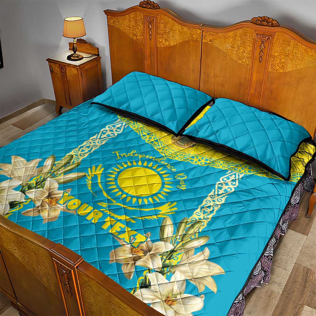 Personalised Kazakhstan Independence Day Quilt Bed Set Lilium Peregrinum - Kazakh Pattern - Wonder Print Shop