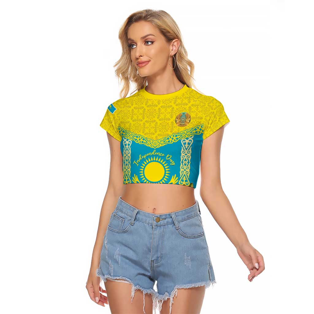 Personalised Kazakhstan Independence Day Raglan Cropped T Shirt Lilium Peregrinum - Kazakh Pattern - Wonder Print Shop