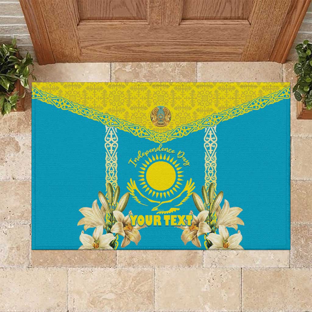 Personalised Kazakhstan Independence Day Rubber Doormat Lilium Peregrinum - Kazakh Pattern - Wonder Print Shop