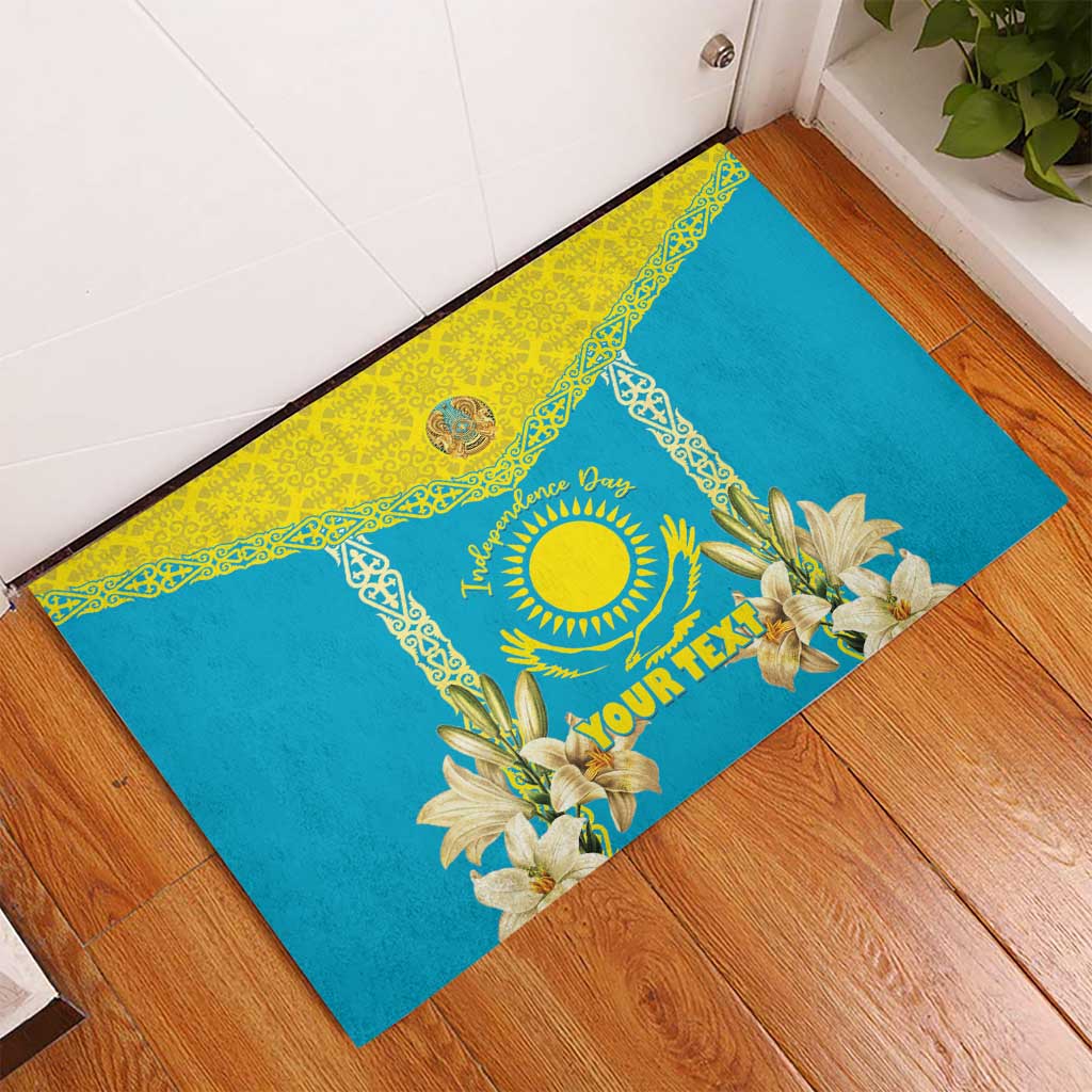 Personalised Kazakhstan Independence Day Rubber Doormat Lilium Peregrinum - Kazakh Pattern - Wonder Print Shop