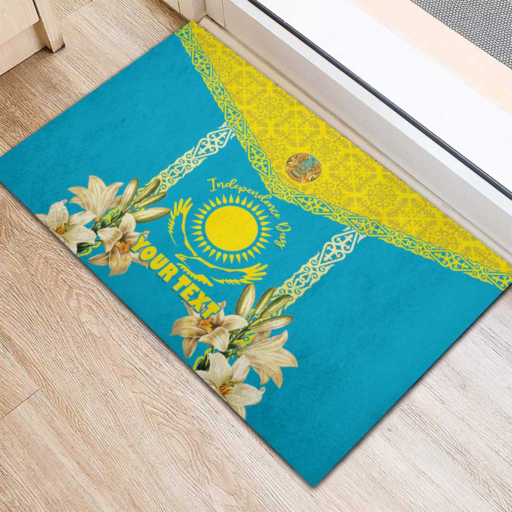 Personalised Kazakhstan Independence Day Rubber Doormat Lilium Peregrinum - Kazakh Pattern - Wonder Print Shop
