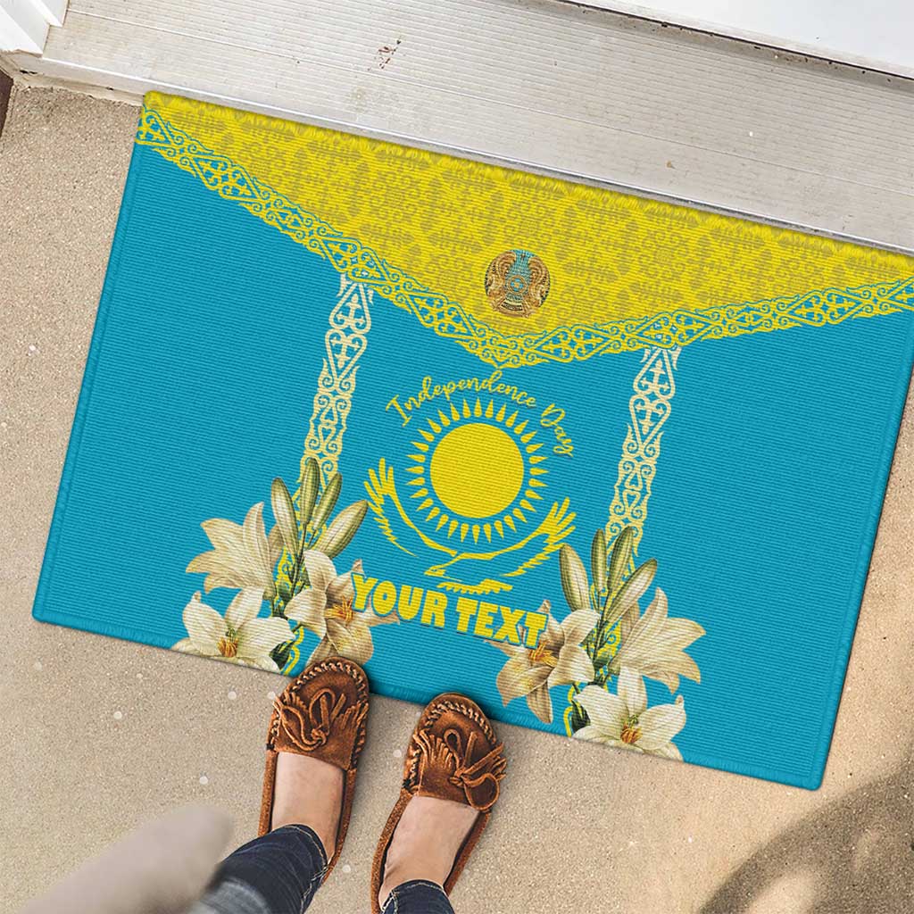 Personalised Kazakhstan Independence Day Rubber Doormat Lilium Peregrinum - Kazakh Pattern - Wonder Print Shop
