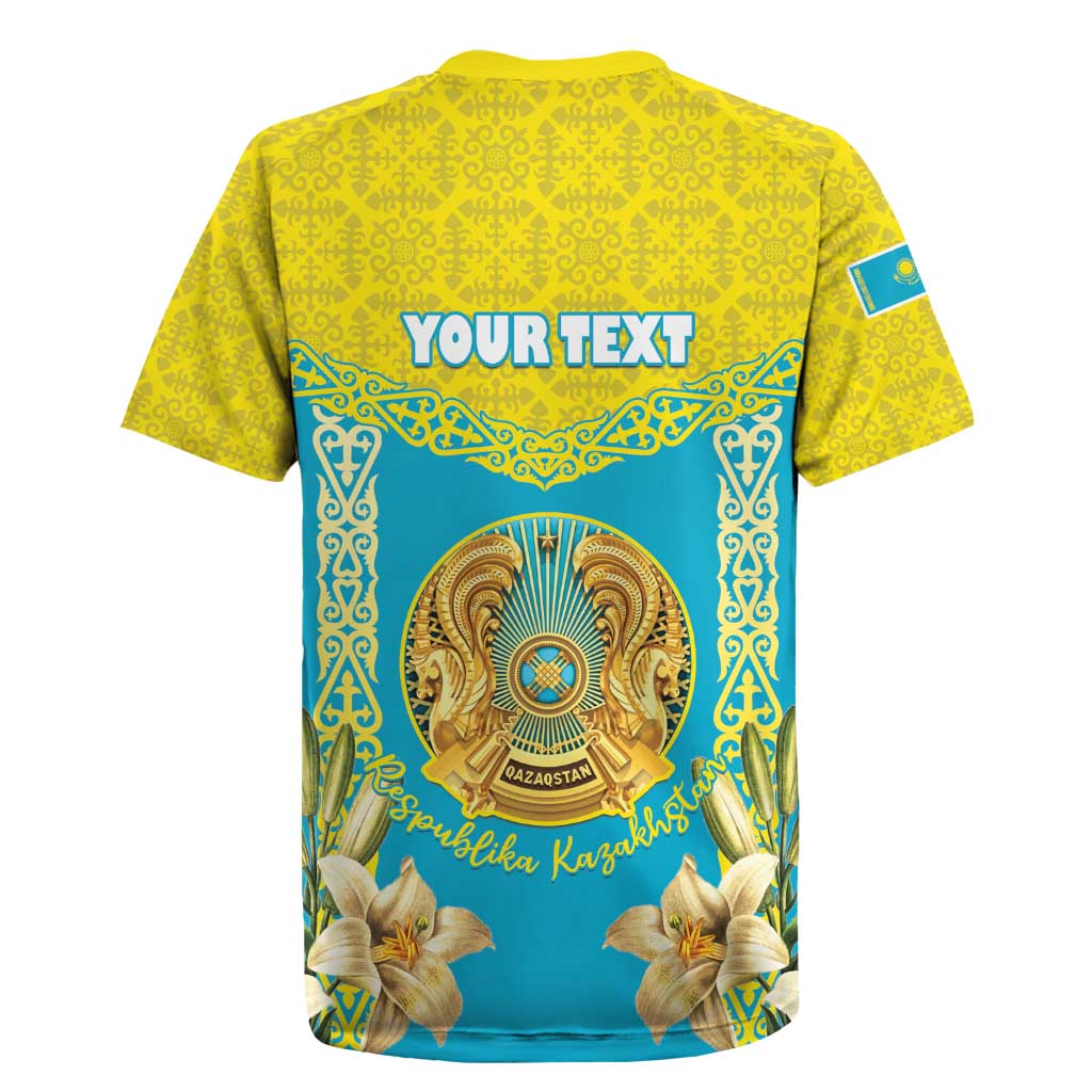 Personalised Kazakhstan Independence Day Rugby Jersey Lilium Peregrinum - Kazakh Pattern - Wonder Print Shop