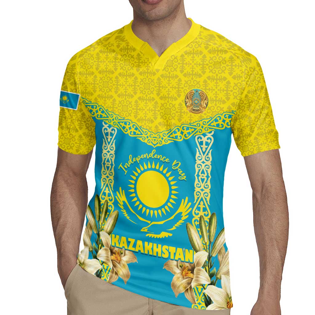 Personalised Kazakhstan Independence Day Rugby Jersey Lilium Peregrinum - Kazakh Pattern - Wonder Print Shop