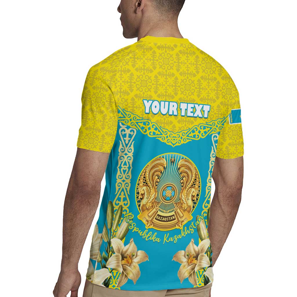 Personalised Kazakhstan Independence Day Rugby Jersey Lilium Peregrinum - Kazakh Pattern - Wonder Print Shop