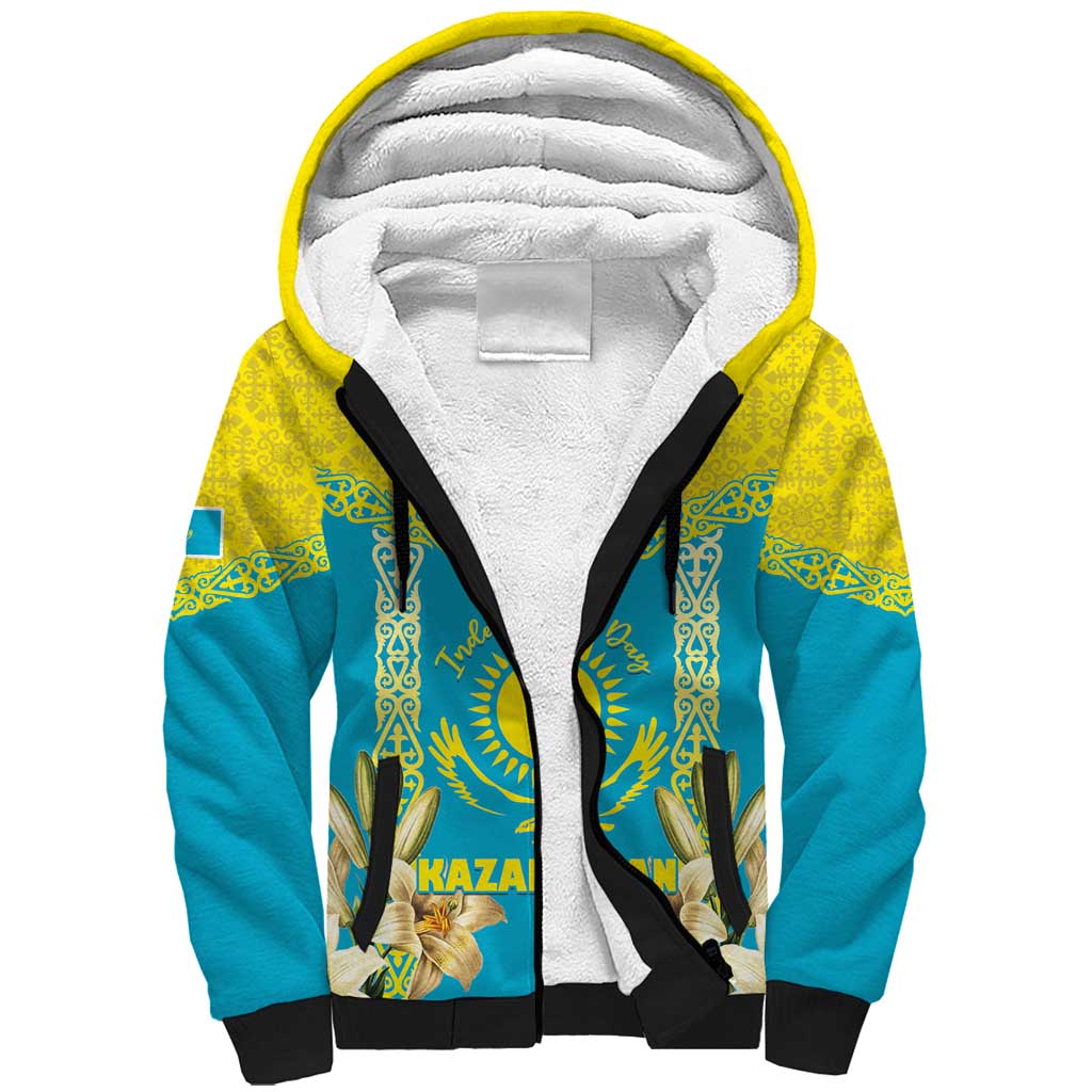 Personalised Kazakhstan Independence Day Sherpa Hoodie Lilium Peregrinum - Kazakh Pattern - Wonder Print Shop