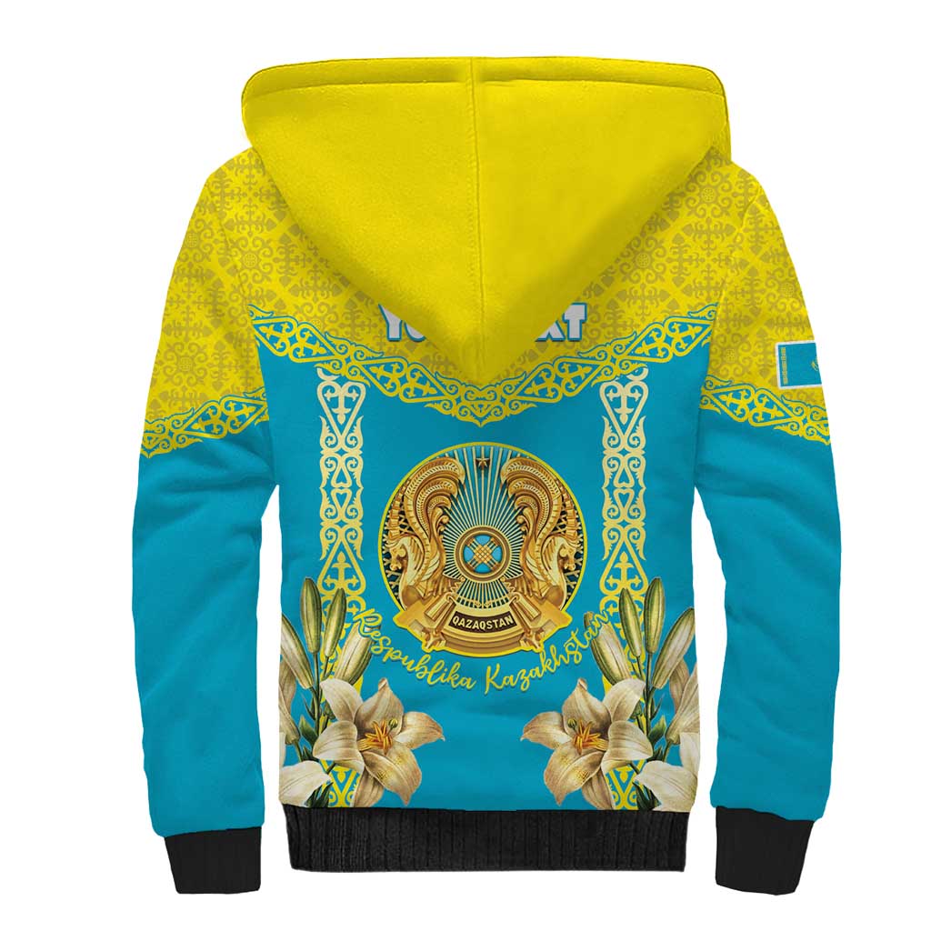 Personalised Kazakhstan Independence Day Sherpa Hoodie Lilium Peregrinum - Kazakh Pattern - Wonder Print Shop