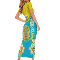 Personalised Kazakhstan Independence Day Short Sleeve Bodycon Dress Lilium Peregrinum - Kazakh Pattern - Wonder Print Shop