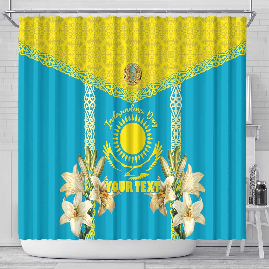 Personalised Kazakhstan Independence Day Shower Curtain Lilium Peregrinum - Kazakh Pattern