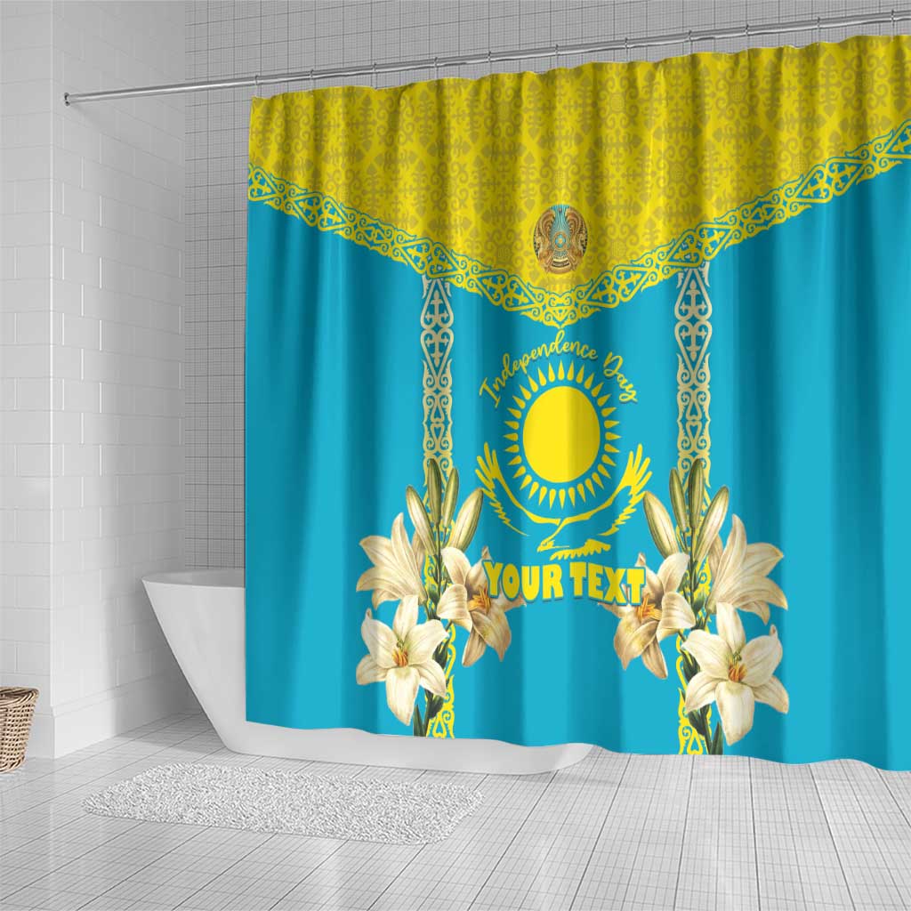 Personalised Kazakhstan Independence Day Shower Curtain Lilium Peregrinum - Kazakh Pattern