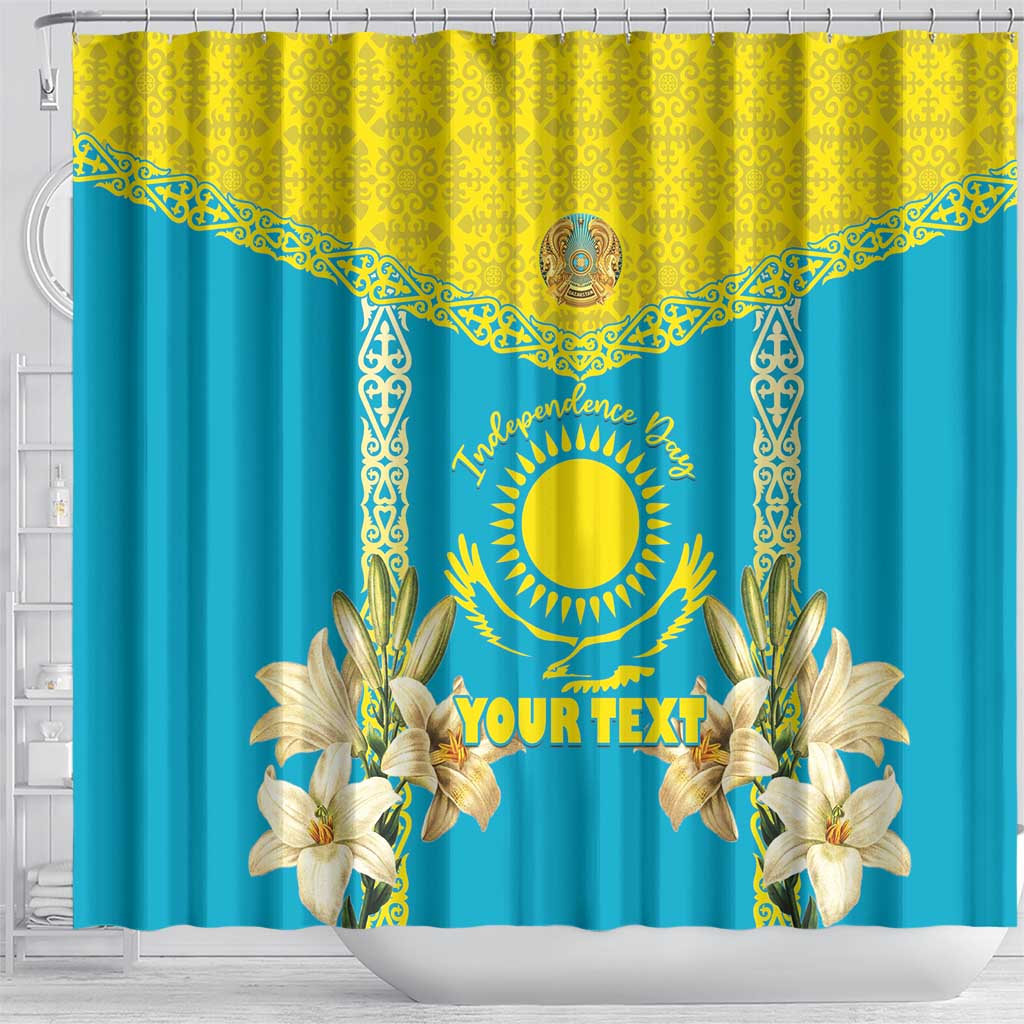 Personalised Kazakhstan Independence Day Shower Curtain Lilium Peregrinum - Kazakh Pattern
