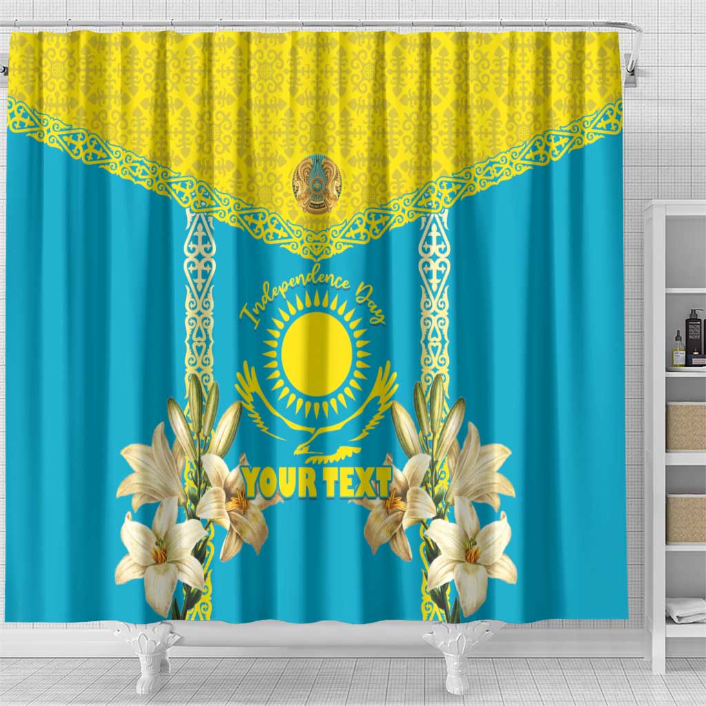 Personalised Kazakhstan Independence Day Shower Curtain Lilium Peregrinum - Kazakh Pattern