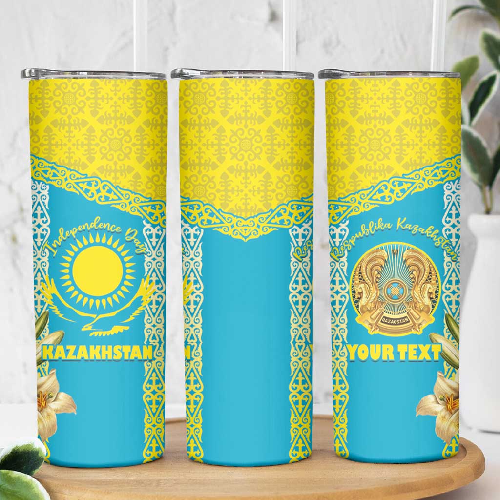 Personalised Kazakhstan Independence Day Skinny Tumbler Lilium Peregrinum - Kazakh Pattern - Wonder Print Shop