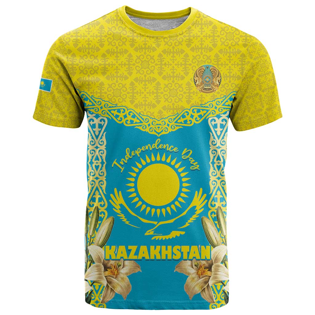 Personalised Kazakhstan Independence Day T Shirt Lilium Peregrinum - Kazakh Pattern - Wonder Print Shop