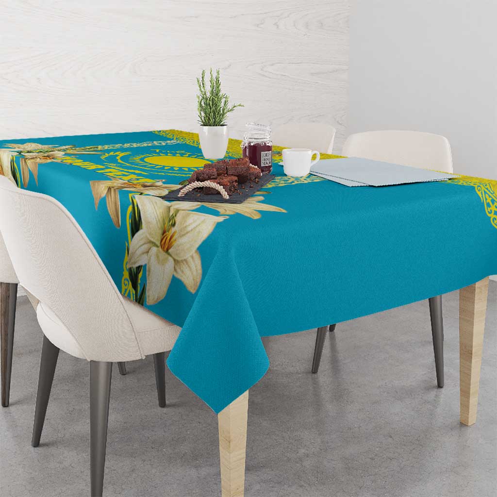 Personalised Kazakhstan Independence Day Tablecloth Lilium Peregrinum - Kazakh Pattern - Wonder Print Shop