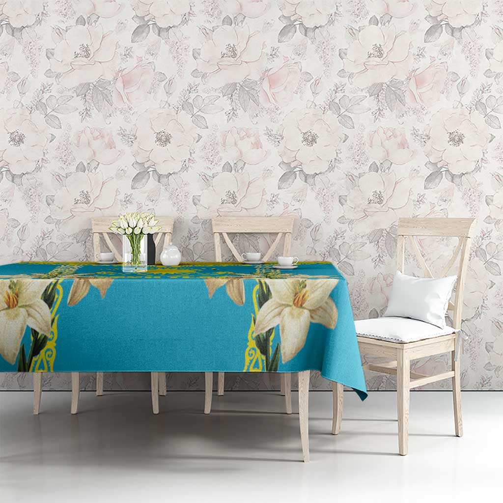 Personalised Kazakhstan Independence Day Tablecloth Lilium Peregrinum - Kazakh Pattern - Wonder Print Shop