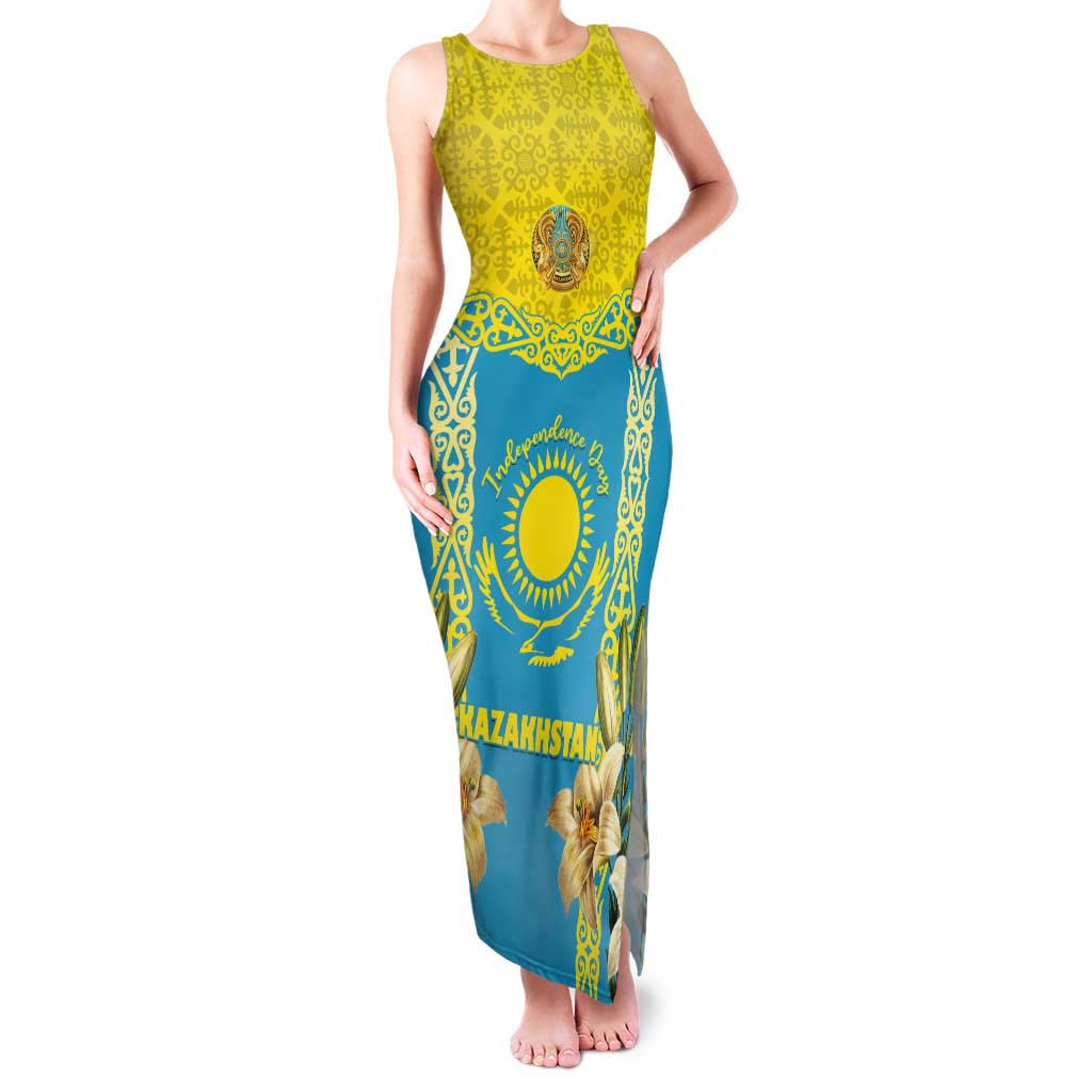 Personalised Kazakhstan Independence Day Tank Maxi Dress Lilium Peregrinum - Kazakh Pattern - Wonder Print Shop