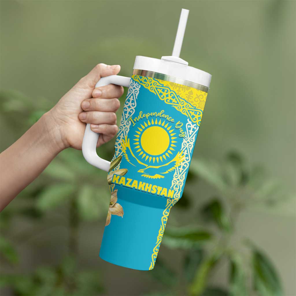 Personalised Kazakhstan Independence Day Tumbler With Handle Lilium Peregrinum - Kazakh Pattern - Wonder Print Shop