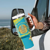 Personalised Kazakhstan Independence Day Tumbler With Handle Lilium Peregrinum - Kazakh Pattern - Wonder Print Shop