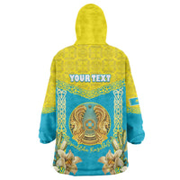 Personalised Kazakhstan Independence Day Wearable Blanket Hoodie Lilium Peregrinum - Kazakh Pattern - Wonder Print Shop