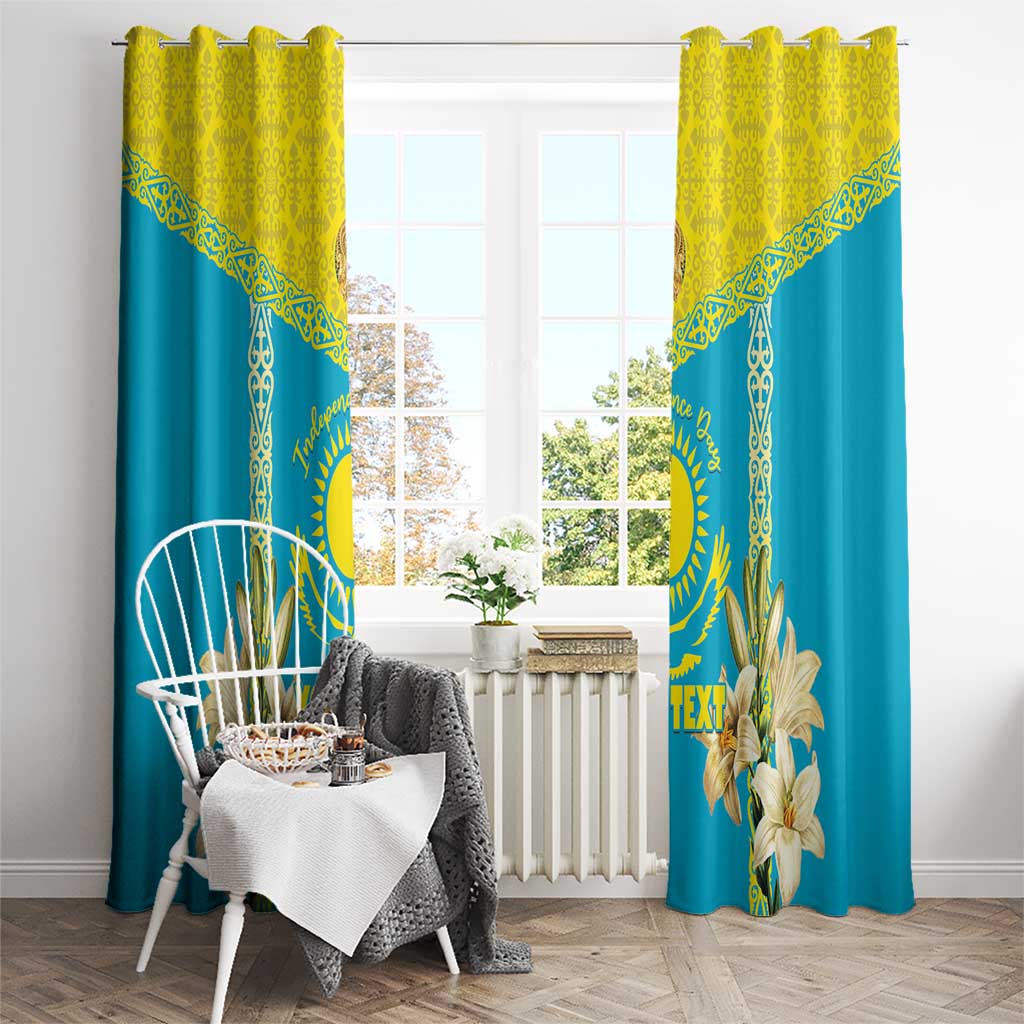 Personalised Kazakhstan Independence Day Window Curtain Lilium Peregrinum - Kazakh Pattern - Wonder Print Shop