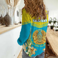 Personalised Kazakhstan Independence Day Women Casual Shirt Lilium Peregrinum - Kazakh Pattern - Wonder Print Shop