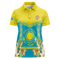 Personalised Kazakhstan Independence Day Women Polo Shirt Lilium Peregrinum - Kazakh Pattern - Wonder Print Shop