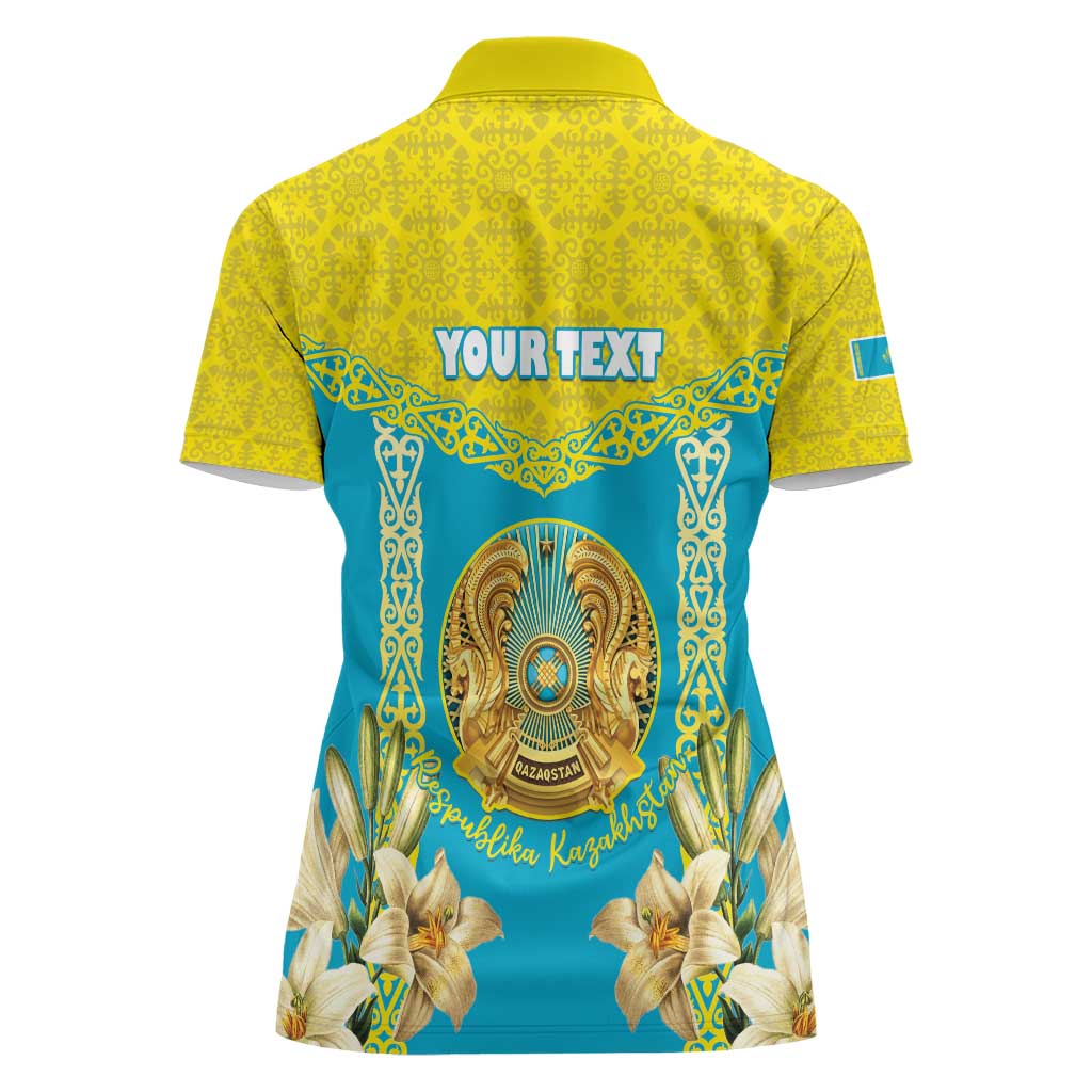 Personalised Kazakhstan Independence Day Women Polo Shirt Lilium Peregrinum - Kazakh Pattern - Wonder Print Shop