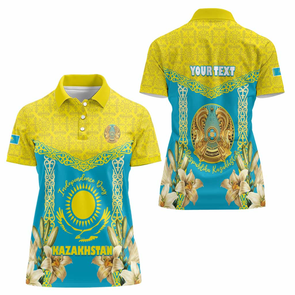 Personalised Kazakhstan Independence Day Women Polo Shirt Lilium Peregrinum - Kazakh Pattern - Wonder Print Shop