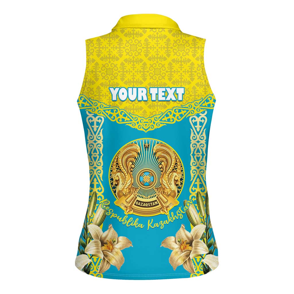 Personalised Kazakhstan Independence Day Women Sleeveless Polo Shirt Lilium Peregrinum - Kazakh Pattern - Wonder Print Shop