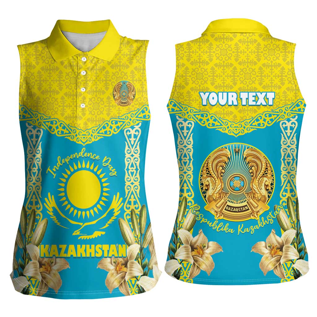 Personalised Kazakhstan Independence Day Women Sleeveless Polo Shirt Lilium Peregrinum - Kazakh Pattern - Wonder Print Shop