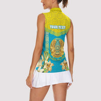 Personalised Kazakhstan Independence Day Women Sleeveless Polo Shirt Lilium Peregrinum - Kazakh Pattern - Wonder Print Shop