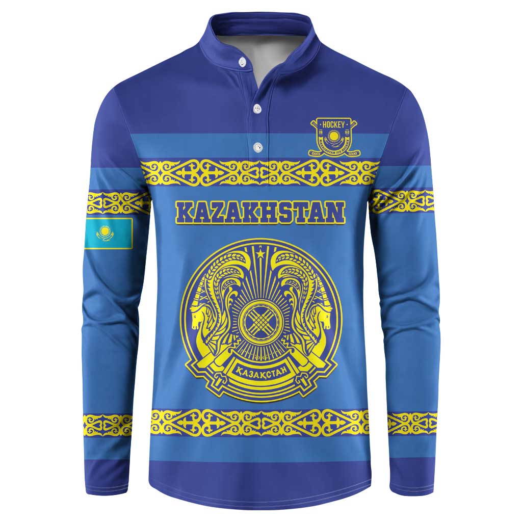 Custom Kazakhstan Hockey Button Sweatshirt Go Kazakh - Wonder Print Shop