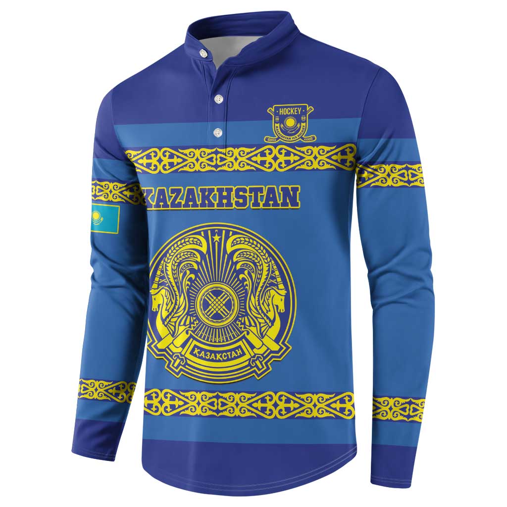 Custom Kazakhstan Hockey Button Sweatshirt Go Kazakh - Wonder Print Shop