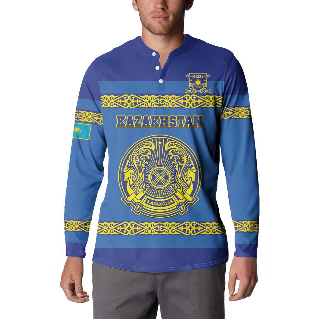Custom Kazakhstan Hockey Button Sweatshirt Go Kazakh - Wonder Print Shop