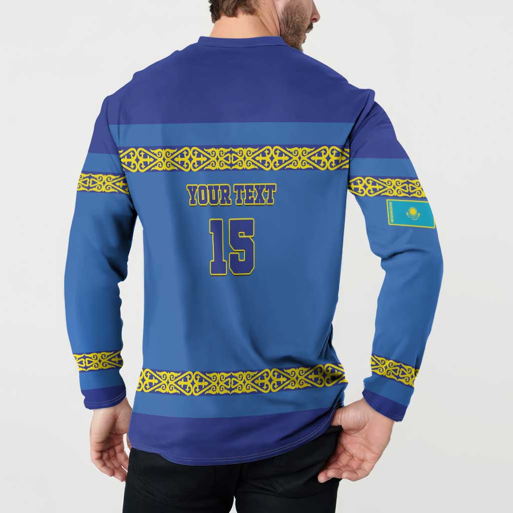 Custom Kazakhstan Hockey Button Sweatshirt Go Kazakh - Wonder Print Shop