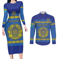 Custom Kazakhstan Hockey Couples Matching Long Sleeve Bodycon Dress and Long Sleeve Button Shirt Go Kazakh - Wonder Print Shop