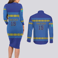 Custom Kazakhstan Hockey Couples Matching Long Sleeve Bodycon Dress and Long Sleeve Button Shirt Go Kazakh - Wonder Print Shop