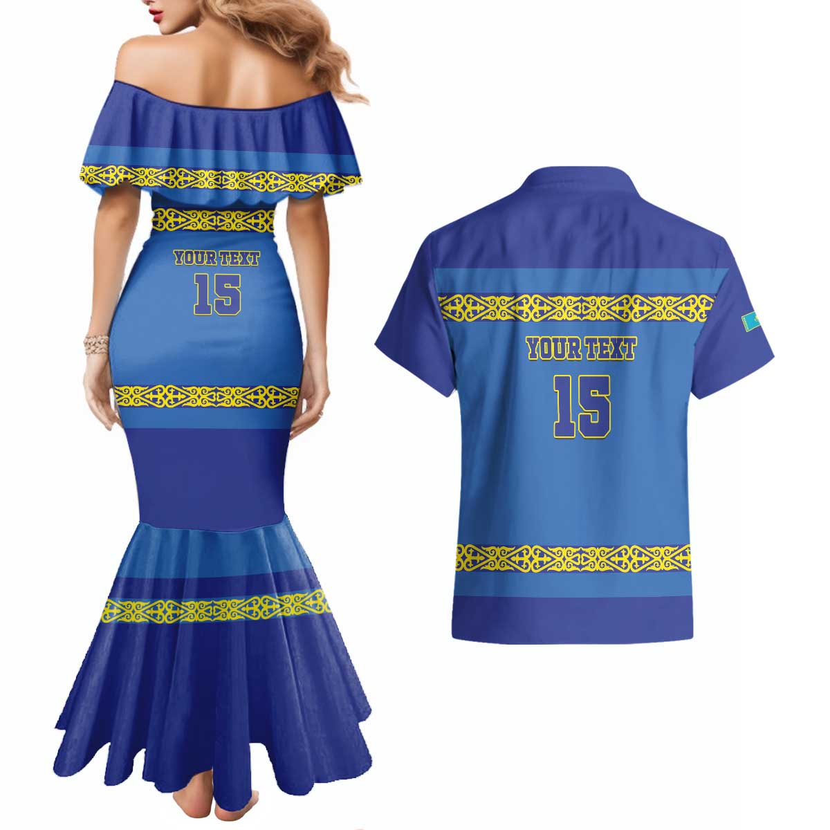 Custom Kazakhstan Hockey Couples Matching Mermaid Dress and Hawaiian Shirt Go Kazakh - Wonder Print Shop