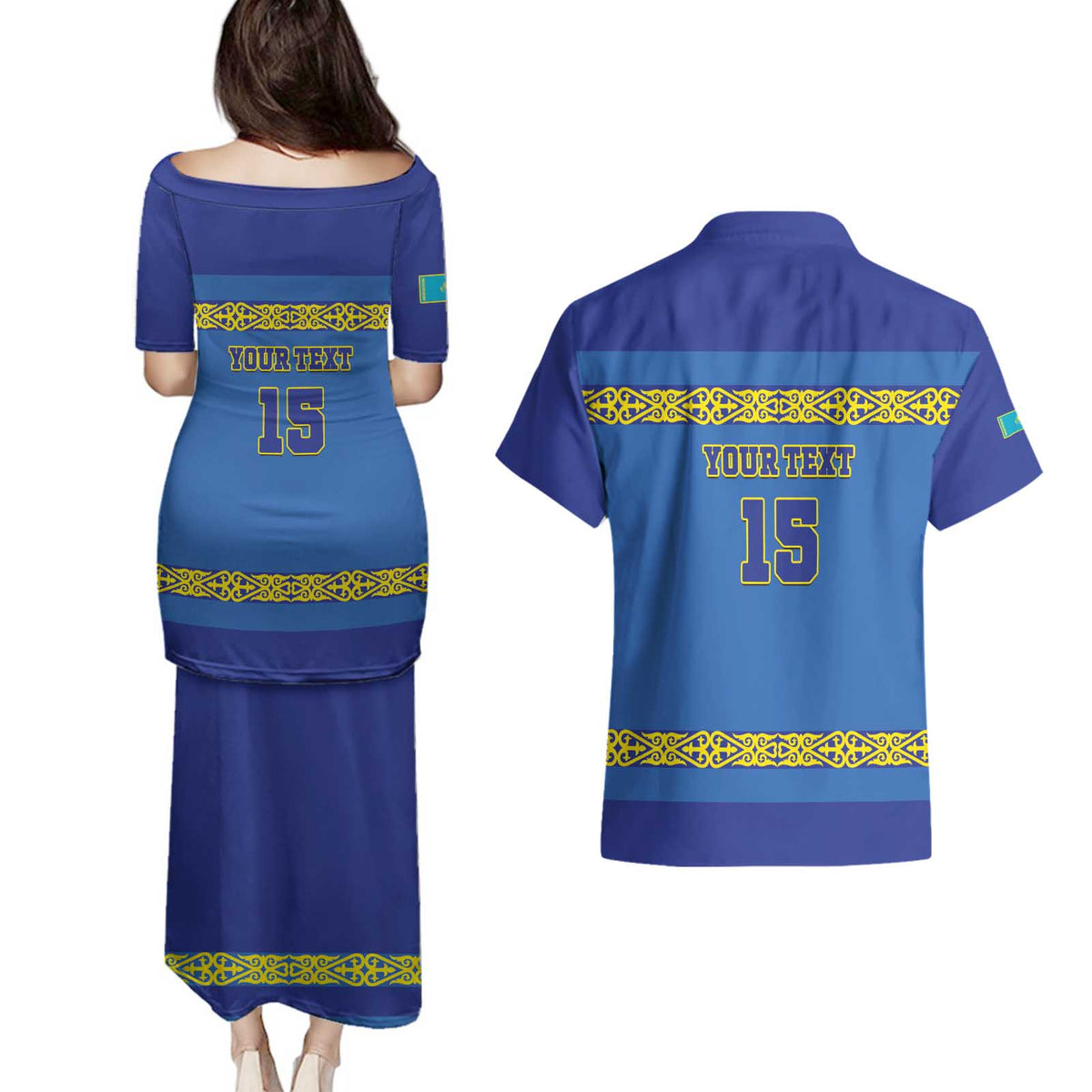 Custom Kazakhstan Hockey Couples Matching Puletasi and Hawaiian Shirt Go Kazakh - Wonder Print Shop